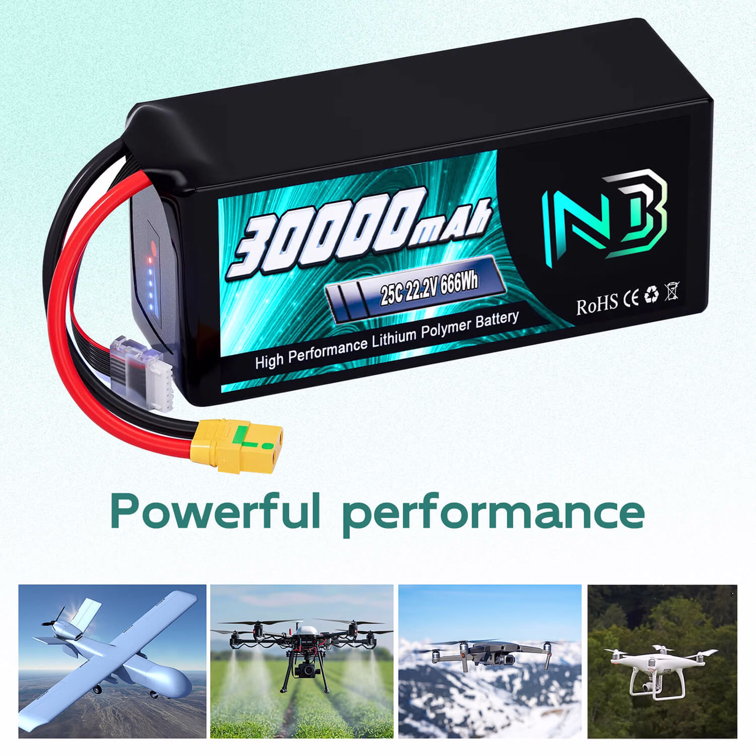 Newbattercell 6S 22.2V 30000mAh 25C pour FPV Batterie Lipo