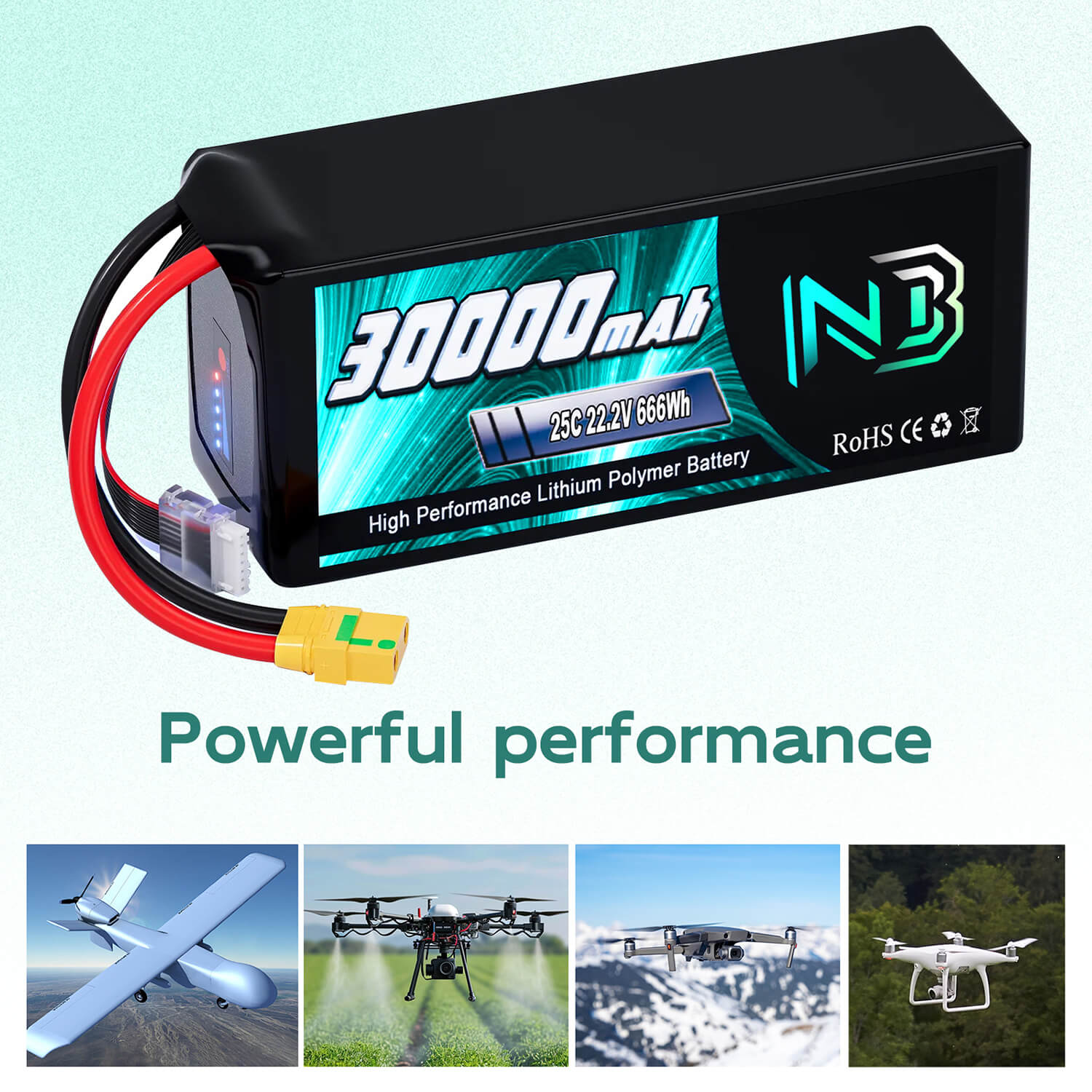 Newbattercell 6S 22.2V 30000mAh 25C For FPV Lipo Battery
