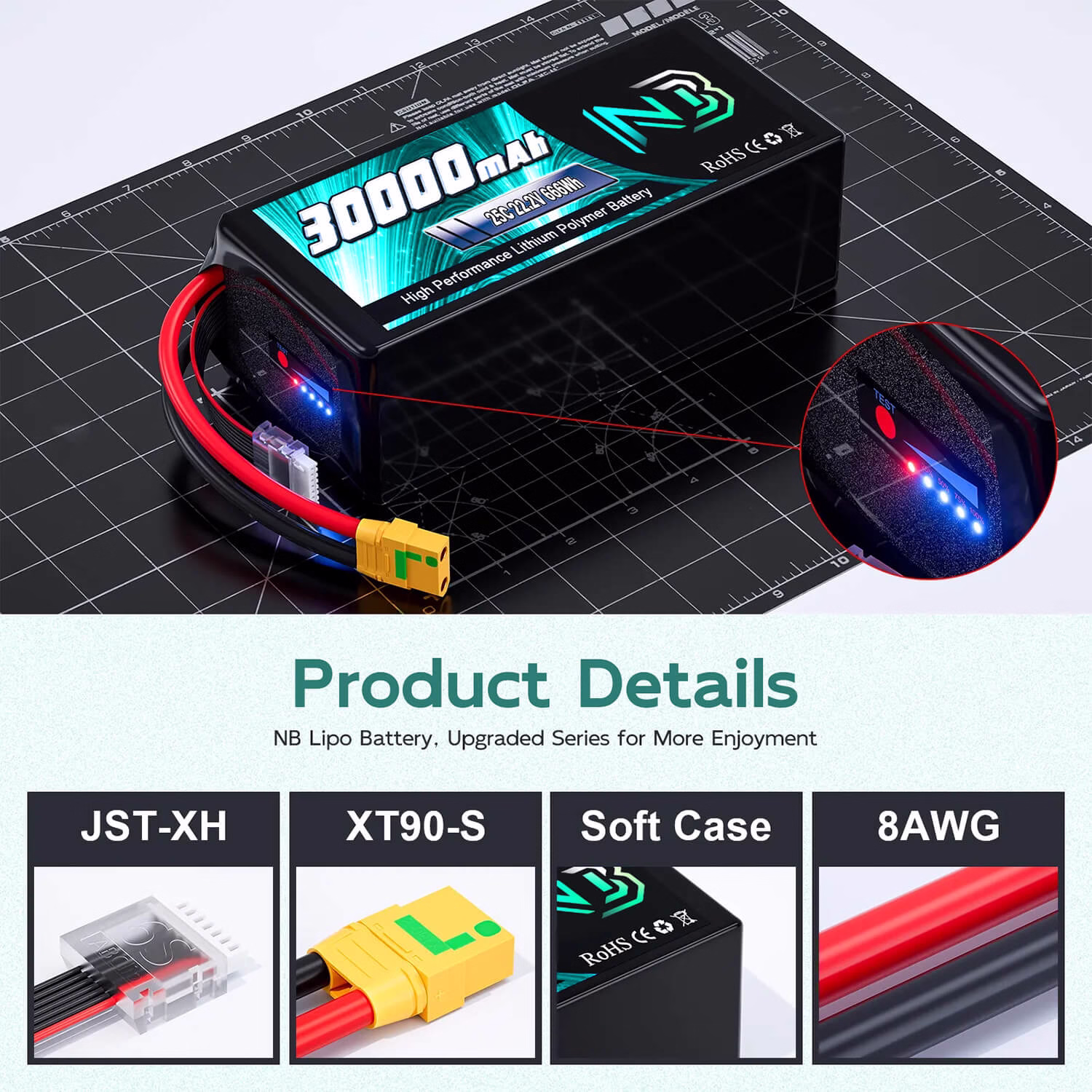 Newbattercell 6S 22.2V 30000mAh 25C pour FPV Batterie Lipo