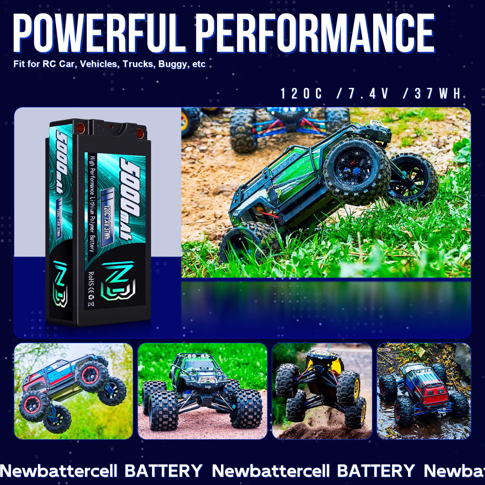 2S 7.4V 5000mAh 120C Lipo Batte