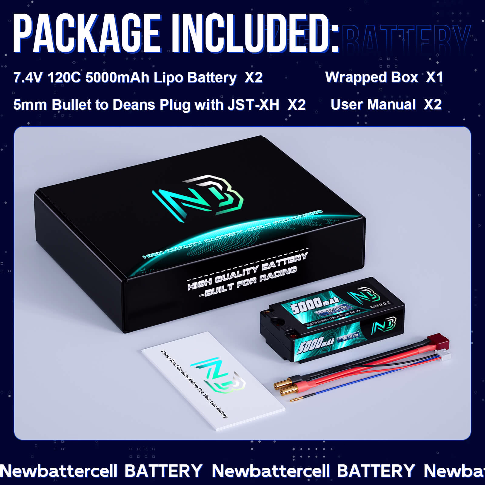 2S 7.4V 5000mAh 120C Lipo Batte