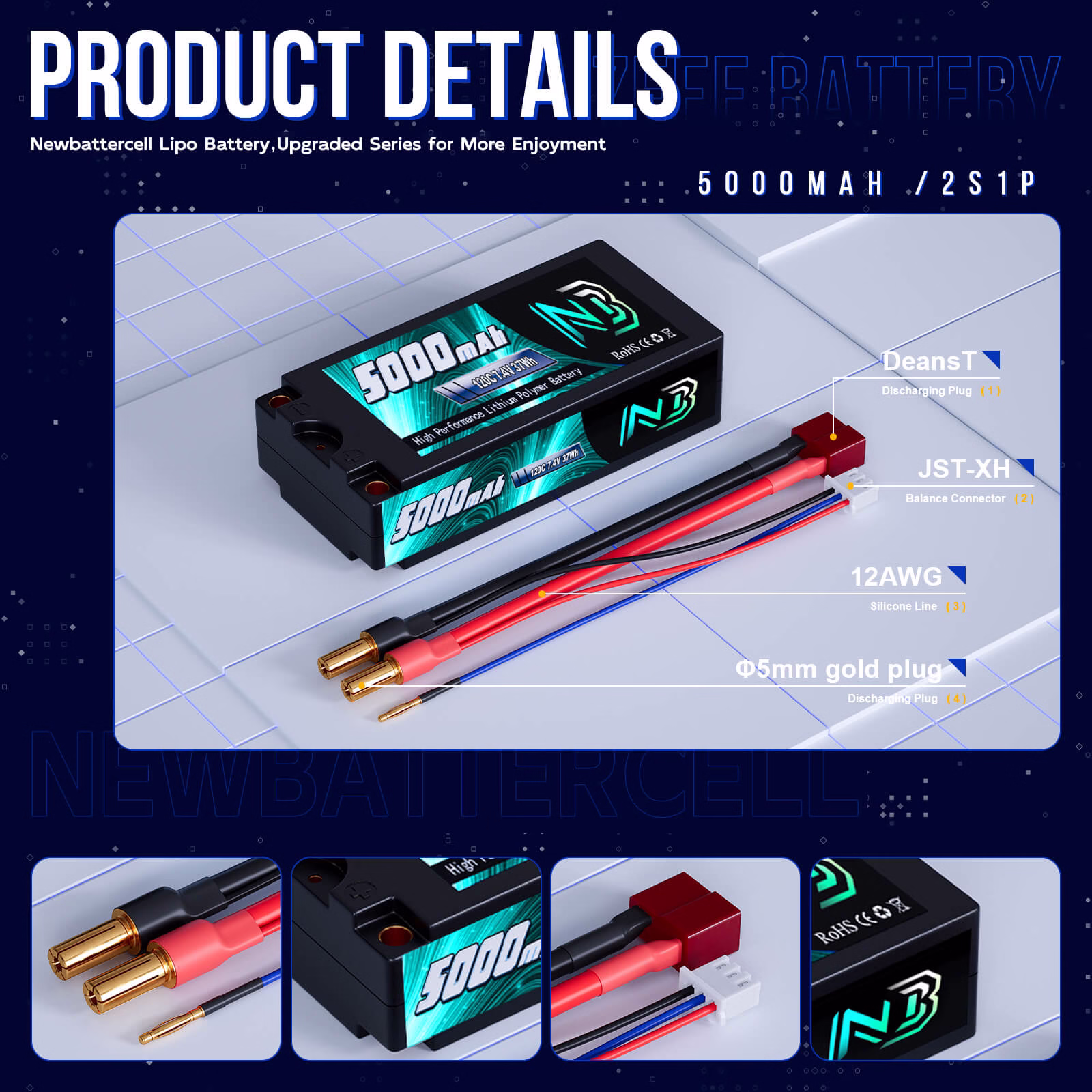 2S 7.4V 5000mAh 120C Lipo Batte