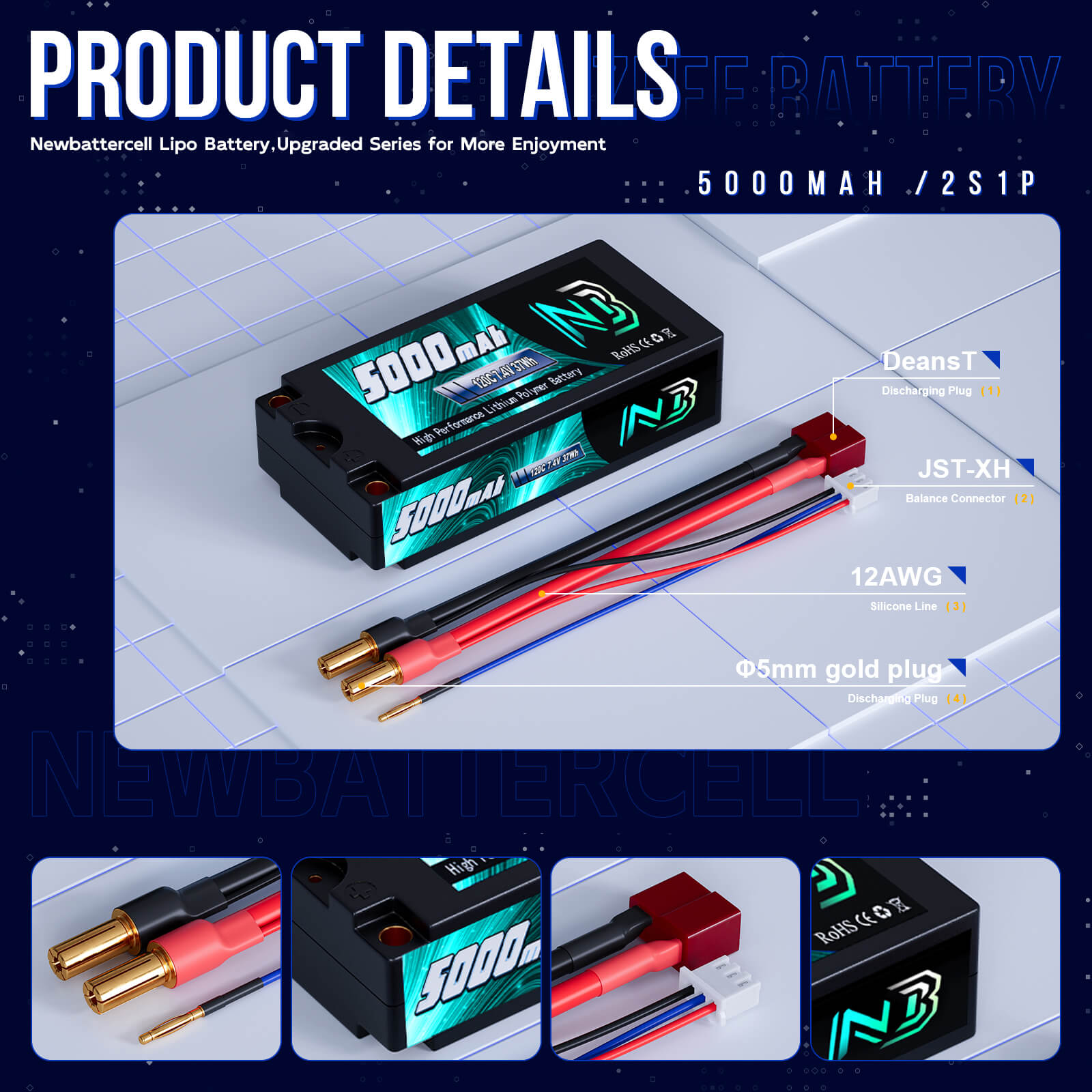 2S 7.4V 5000mAh 120C Lipo Batte