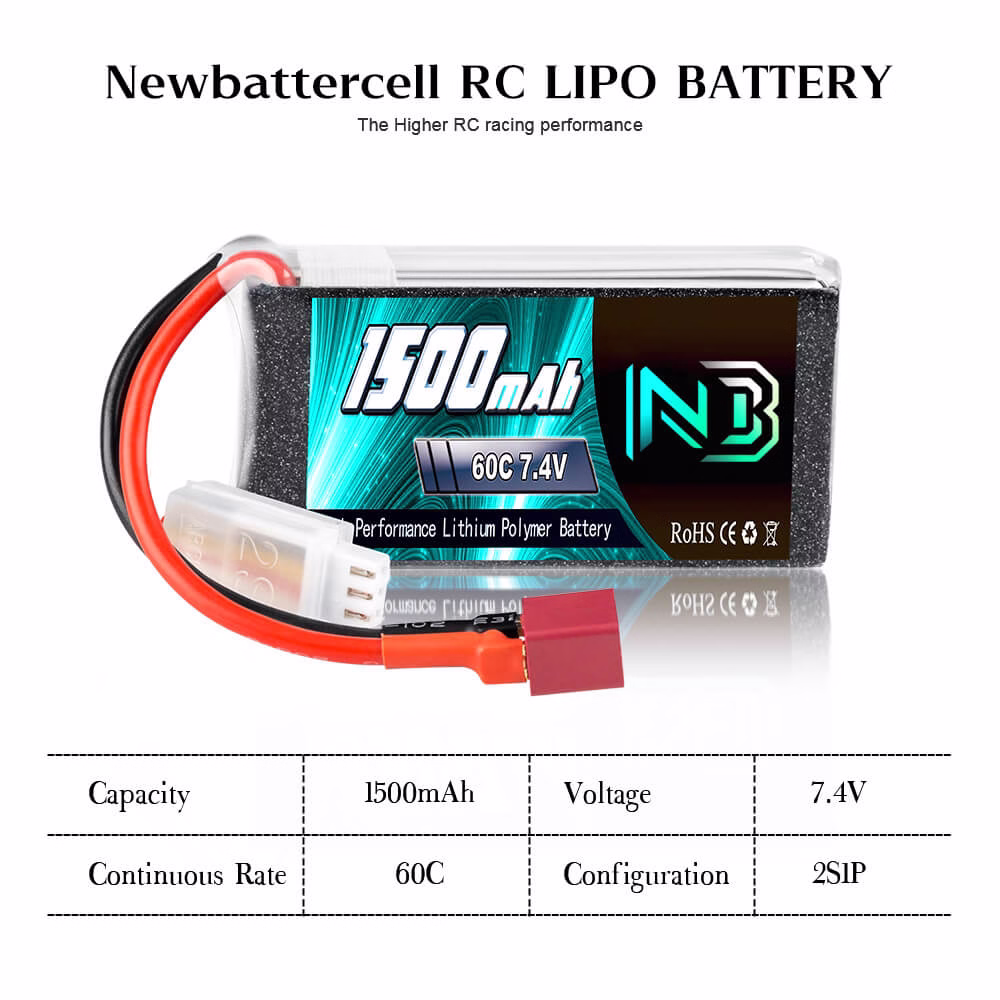 Batterie LiPo Newbattercell 2S 7,4 V 1 500 mAh 60C pour avion DJI, quadricoptère RC, hélicoptère et drone