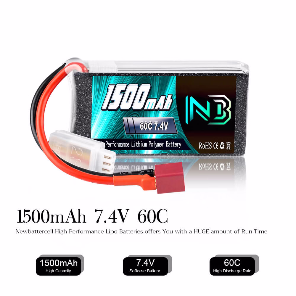 Batterie LiPo Newbattercell 2S 7,4 V 1 500 mAh 60C pour avion DJI, quadricoptère RC, hélicoptère et drone