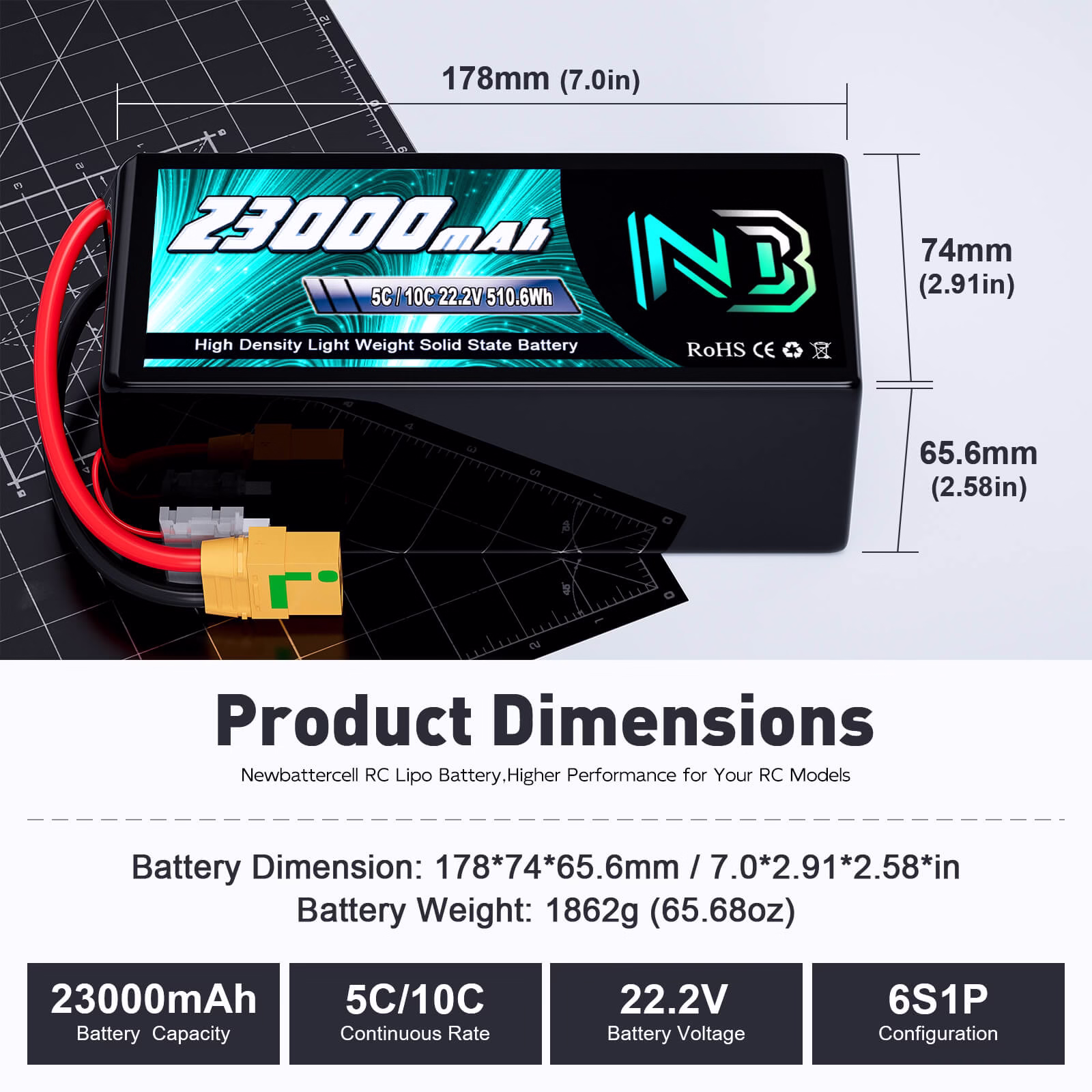Newbettercell 6S 23000mah Semi Solid State 22.2v Lipo Battery for Fpv Large Uav Drone Model Long-term Flight