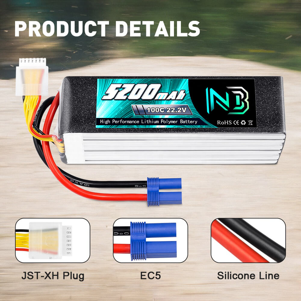 6S RC Lipo Akku 22.2V 100C 5200mAh mit EC5 Stecker für RC Riesenflugzeug Helikopter Quadcopter