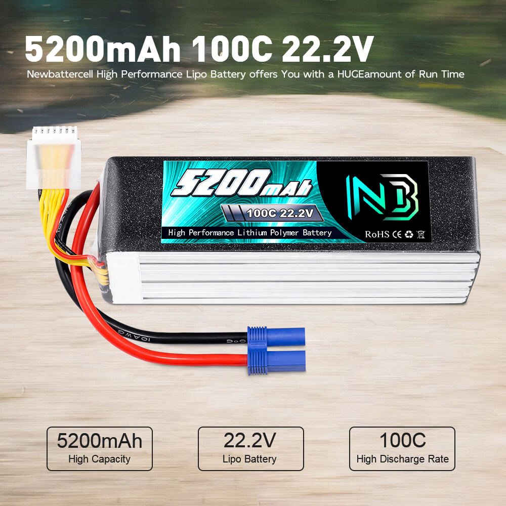 6S RC Lipo Akku 22.2V 100C 5200mAh mit EC5 Stecker für RC Riesenflugzeug Helikopter Quadcopter