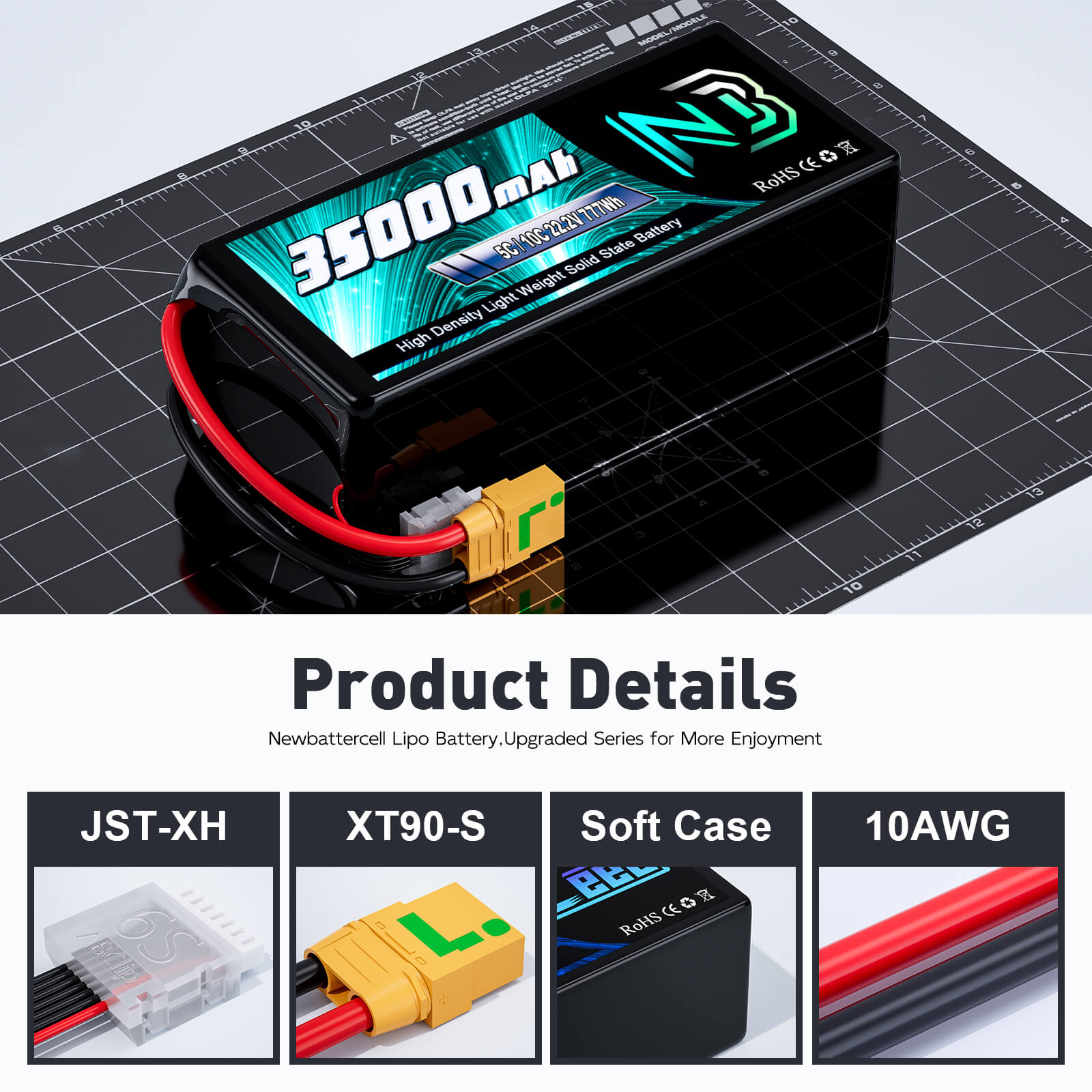 Newbattercell Batterie Lipo 6S 35000mah 22 V Batterie solide pour FPV/UAV Drone