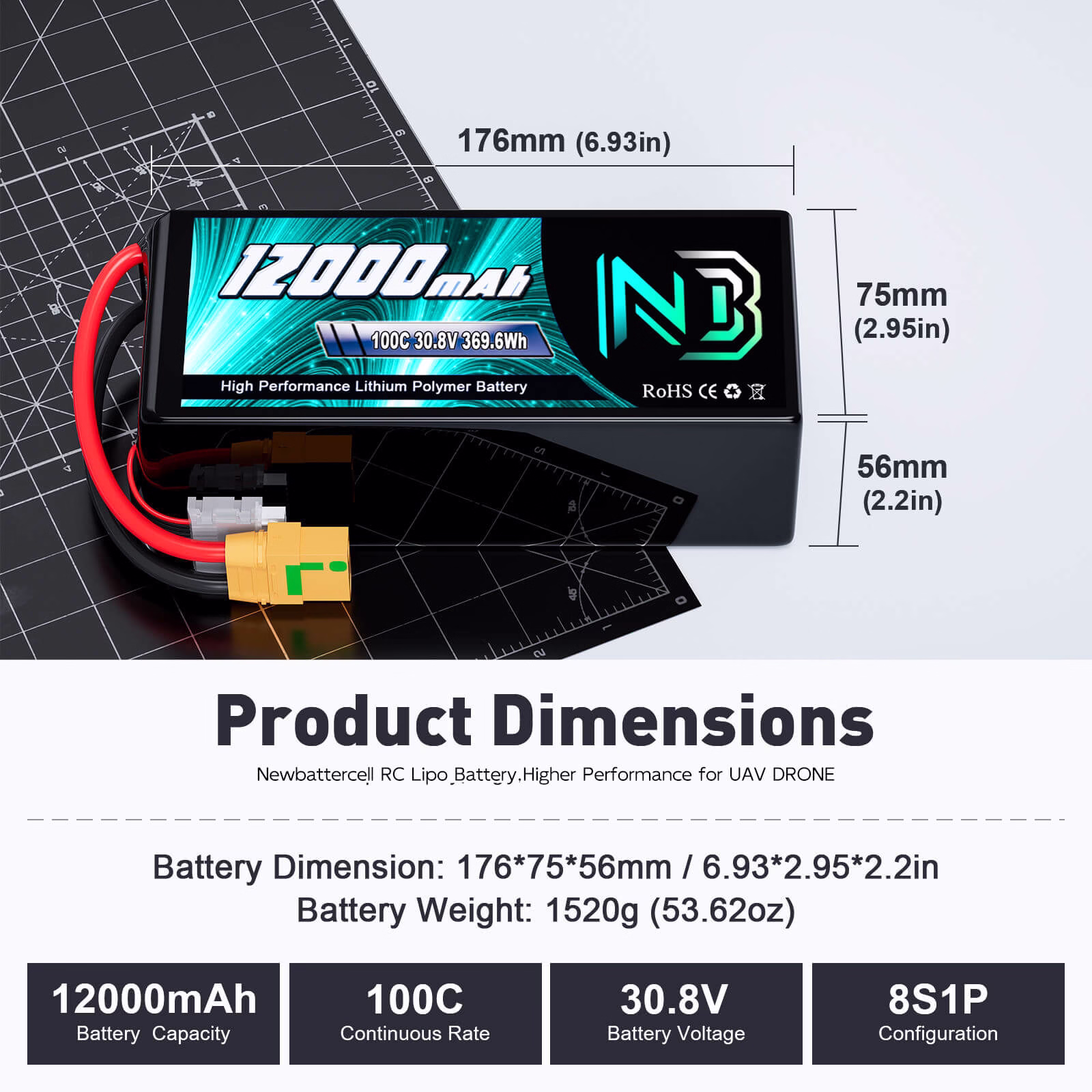Newbattercell Batterie lipo 22v 6s Ah pour FPV UAV