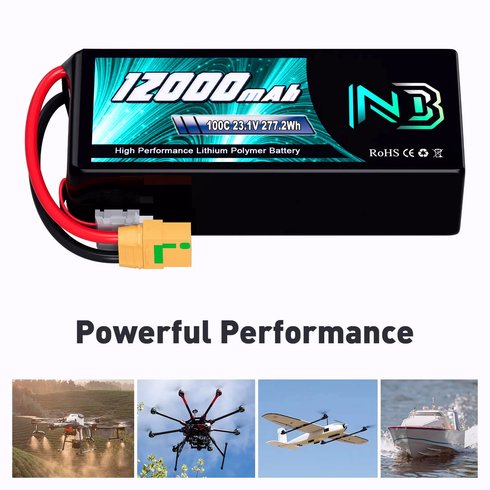 Newbattercell 6S 23.1V 12000mAh LiPo Battery 100C HV pour FPV Drone