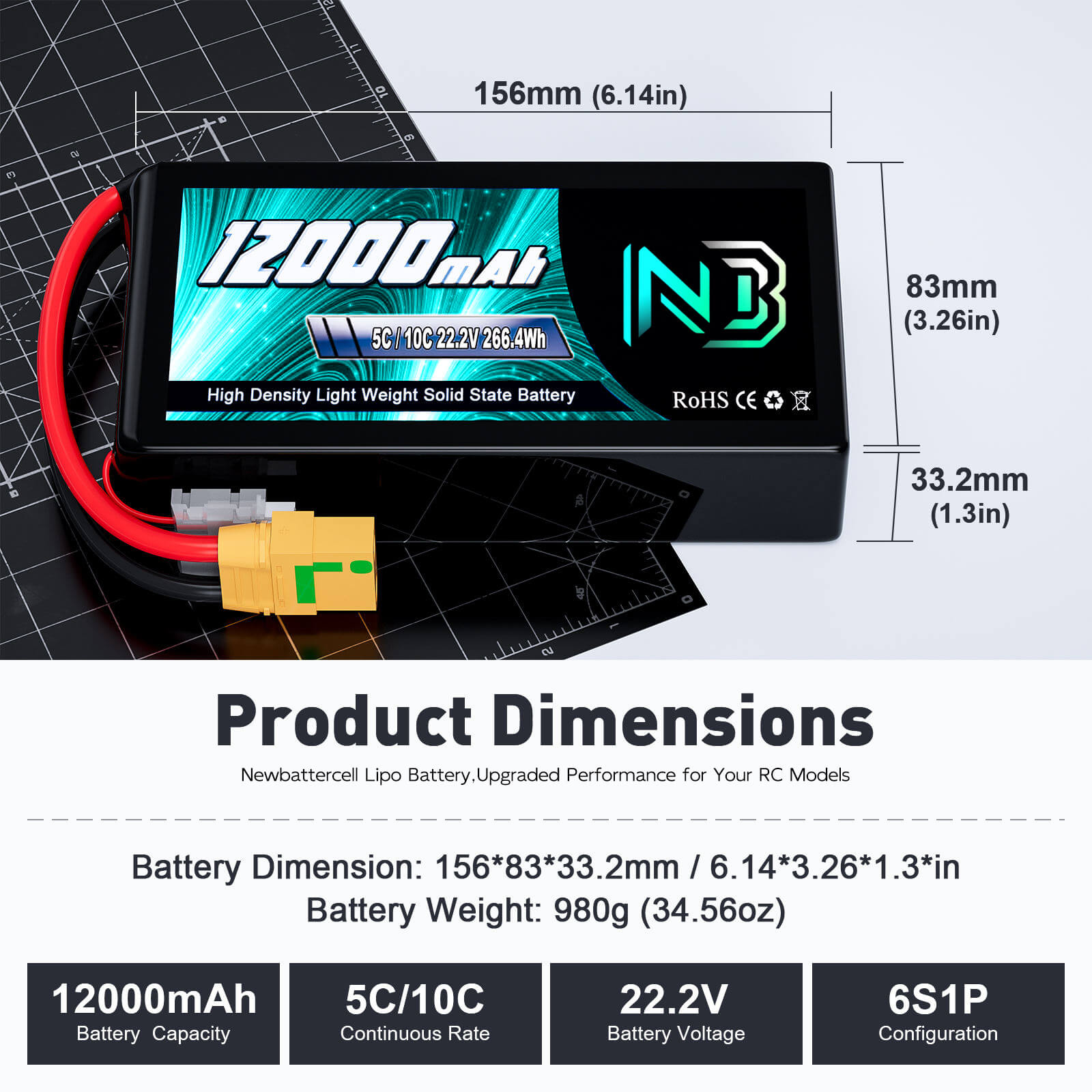 Newbattercell LiPo Battery 29.6 V 16000mAh 8S