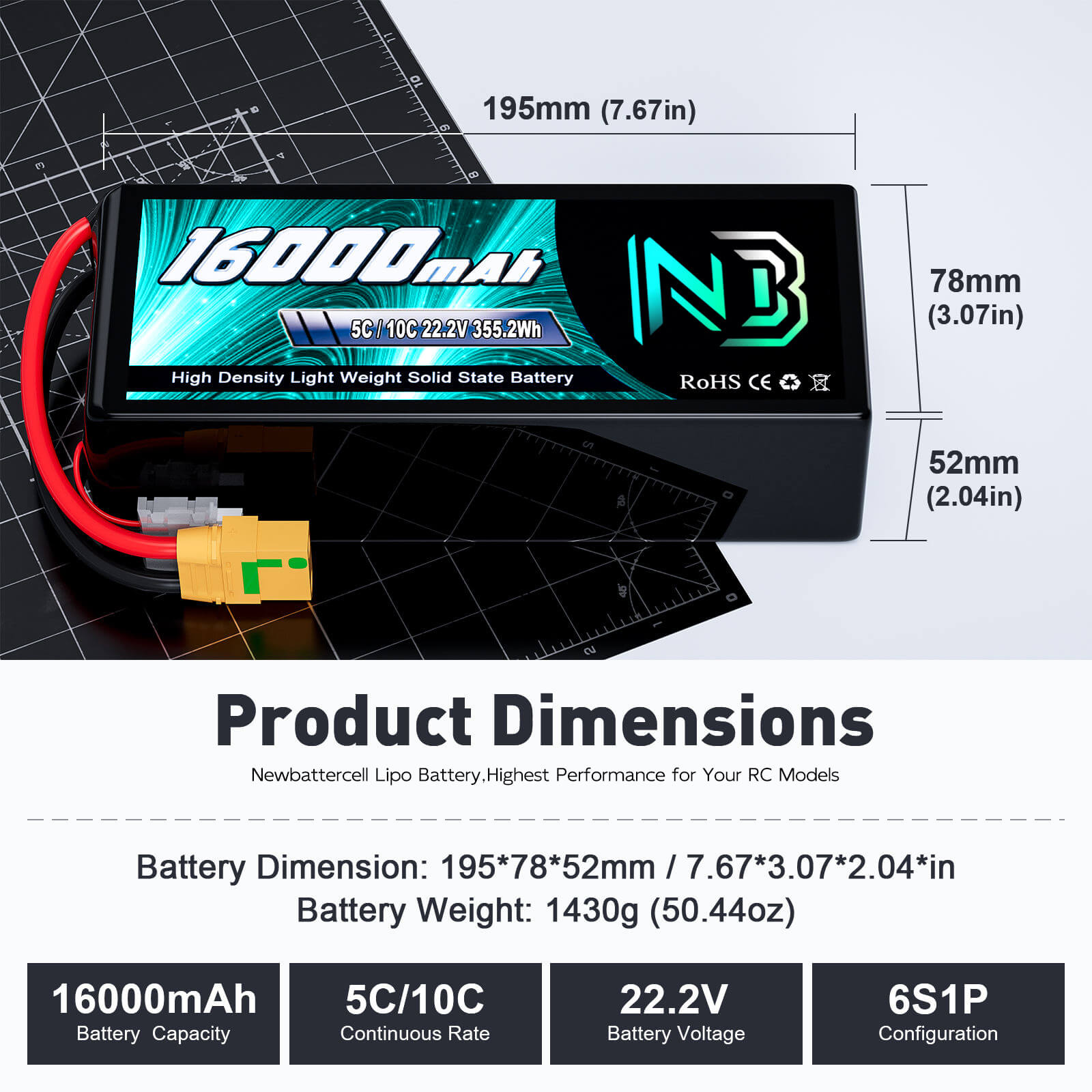 Newbattercell LiPo Battery 29.6 V 16000mAh 8S